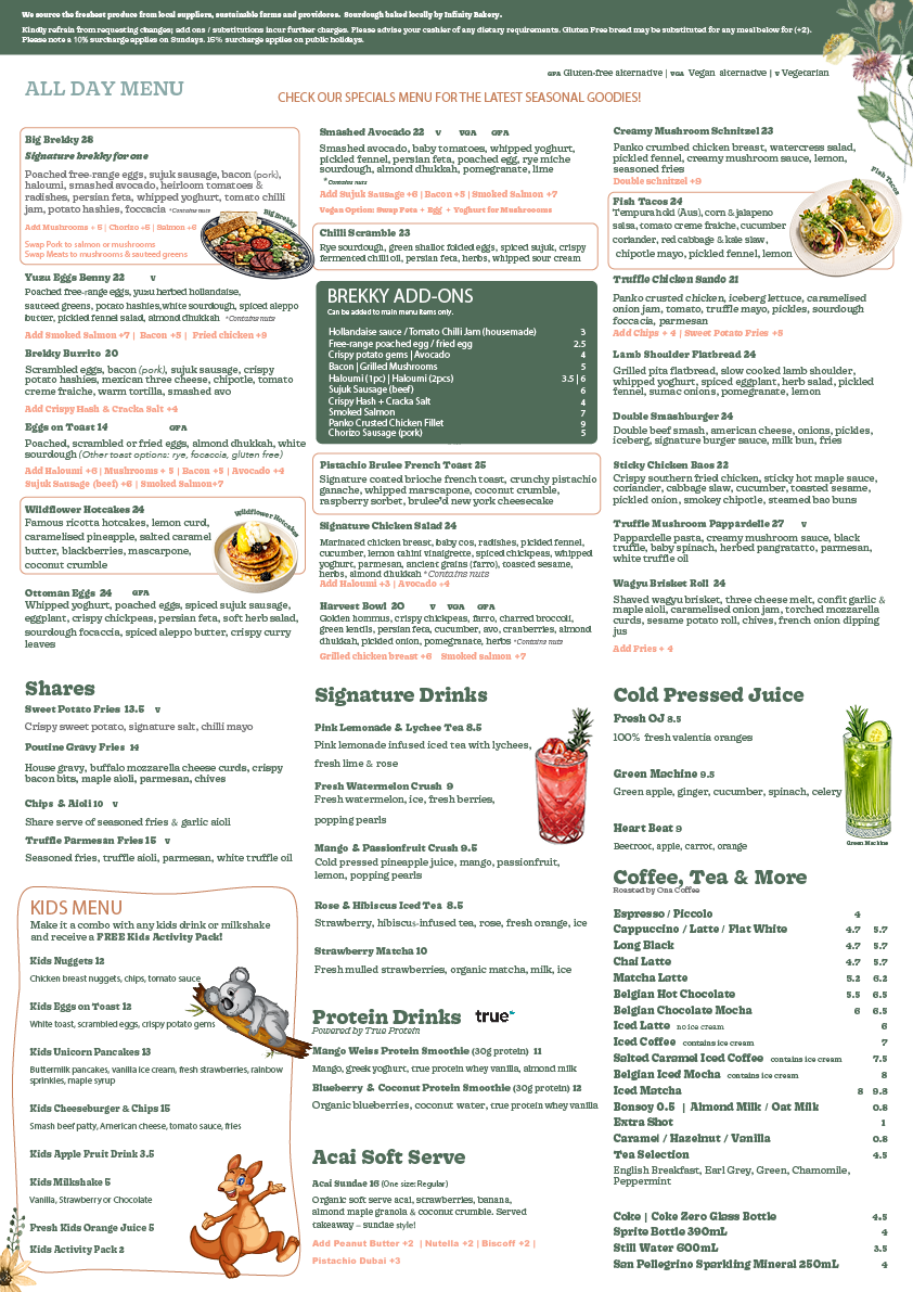 Wildflower Society Cafe menu