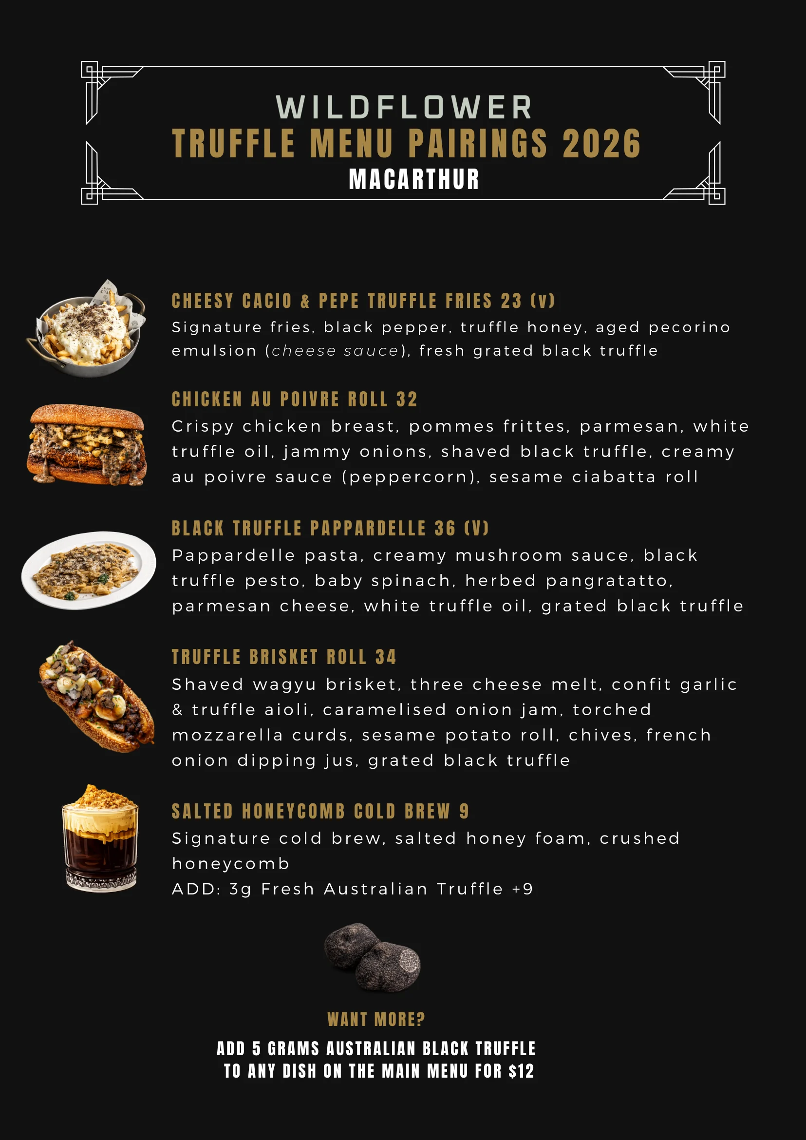 Wildflower Truffle Menu Pairings 2026 — Macarthur